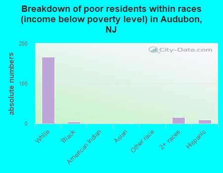 Breakdown of poor residents within races (income below poverty level) in Audubon, NJ