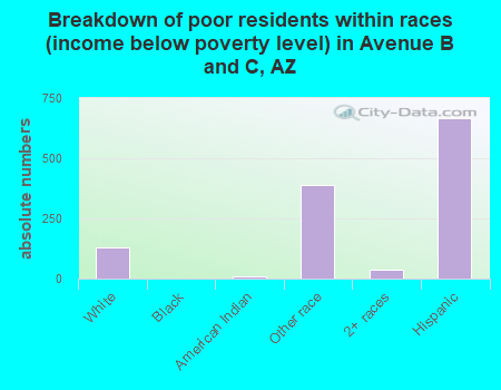 Breakdown of poor residents within races (income below poverty level) in Avenue B and C, AZ