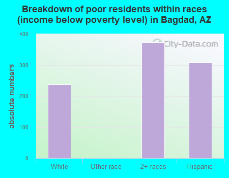 Breakdown of poor residents within races (income below poverty level) in Bagdad, AZ