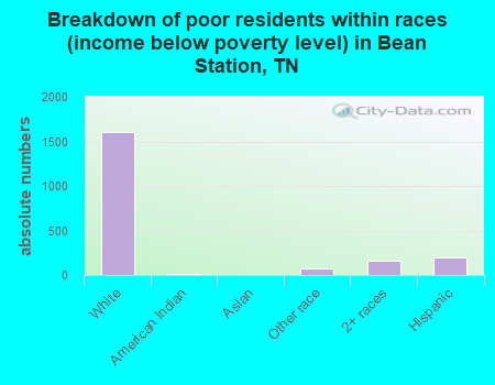 Breakdown of poor residents within races (income below poverty level) in Bean Station, TN