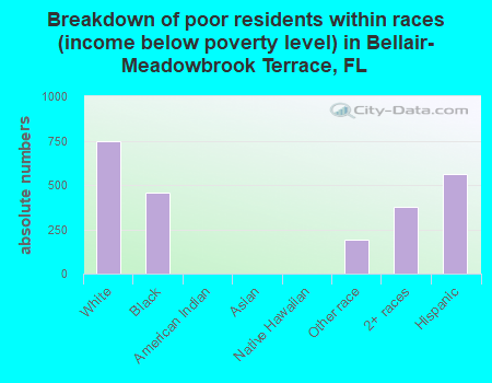 Breakdown of poor residents within races (income below poverty level) in Bellair-Meadowbrook Terrace, FL
