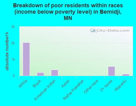 Breakdown of poor residents within races (income below poverty level) in Bemidji, MN