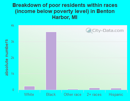 Breakdown of poor residents within races (income below poverty level) in Benton Harbor, MI