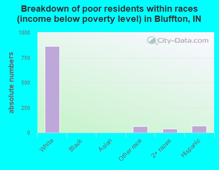 Breakdown of poor residents within races (income below poverty level) in Bluffton, IN