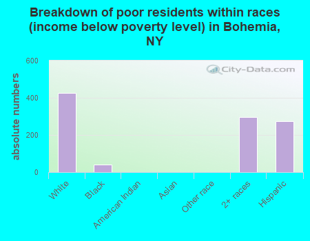 Breakdown of poor residents within races (income below poverty level) in Bohemia, NY