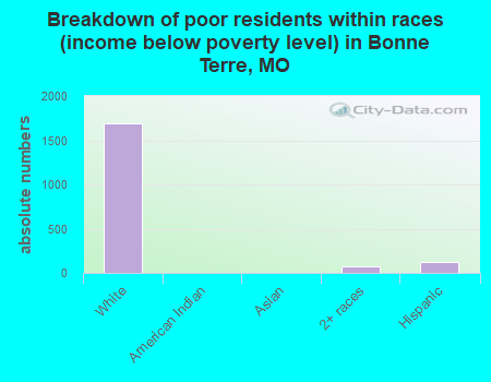 Breakdown of poor residents within races (income below poverty level) in Bonne Terre, MO