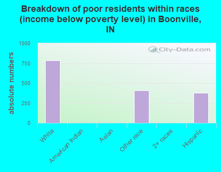 Breakdown of poor residents within races (income below poverty level) in Boonville, IN