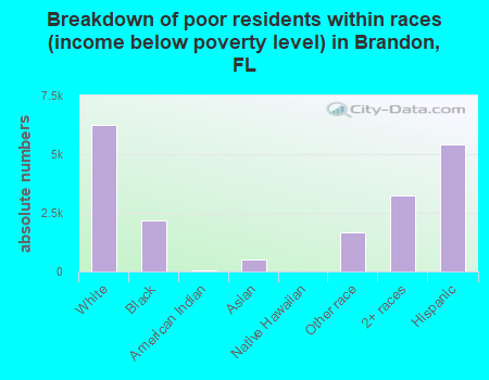 Breakdown of poor residents within races (income below poverty level) in Brandon, FL