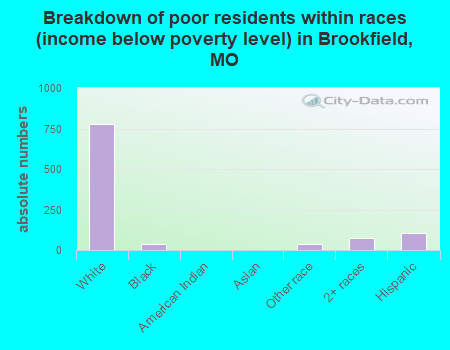 Breakdown of poor residents within races (income below poverty level) in Brookfield, MO