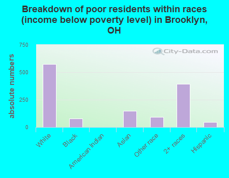 Breakdown of poor residents within races (income below poverty level) in Brooklyn, OH