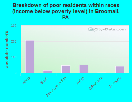 Breakdown of poor residents within races (income below poverty level) in Broomall, PA