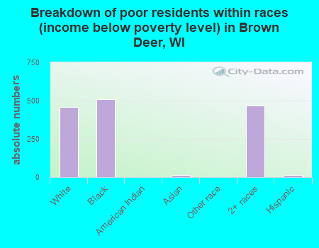 Breakdown of poor residents within races (income below poverty level) in Brown Deer, WI