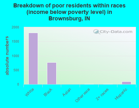 Breakdown of poor residents within races (income below poverty level) in Brownsburg, IN