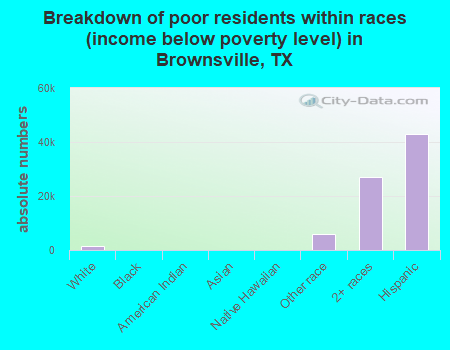 Breakdown of poor residents within races (income below poverty level) in Brownsville, TX