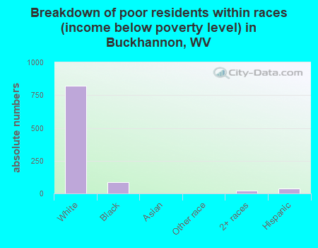 Breakdown of poor residents within races (income below poverty level) in Buckhannon, WV