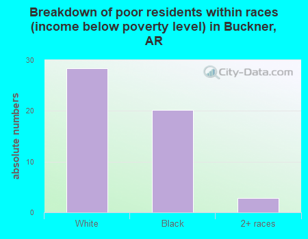 Breakdown of poor residents within races (income below poverty level) in Buckner, AR