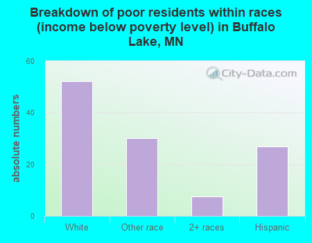 Breakdown of poor residents within races (income below poverty level) in Buffalo Lake, MN