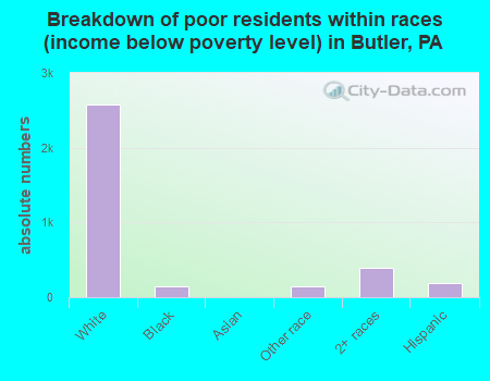 Breakdown of poor residents within races (income below poverty level) in Butler, PA