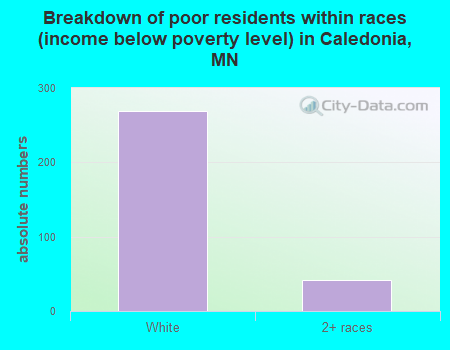 Breakdown of poor residents within races (income below poverty level) in Caledonia, MN
