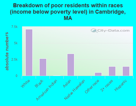 Breakdown of poor residents within races (income below poverty level) in Cambridge, MA