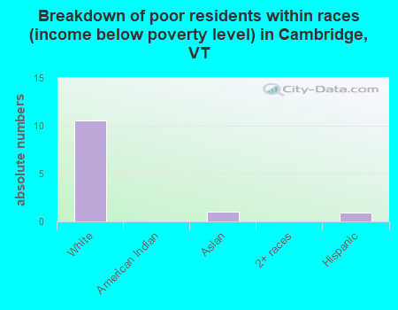 Breakdown of poor residents within races (income below poverty level) in Cambridge, VT