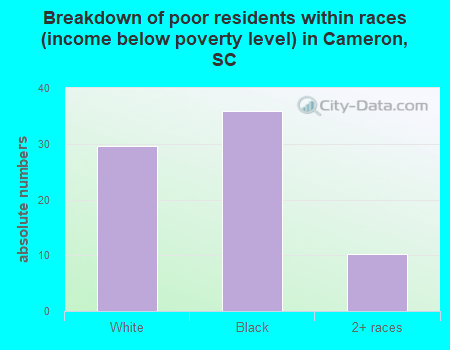 Breakdown of poor residents within races (income below poverty level) in Cameron, SC