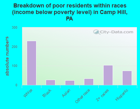 Breakdown of poor residents within races (income below poverty level) in Camp Hill, PA
