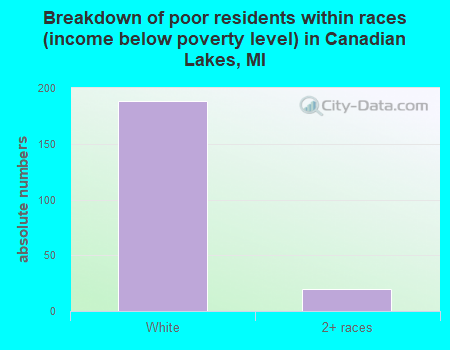Breakdown of poor residents within races (income below poverty level) in Canadian Lakes, MI