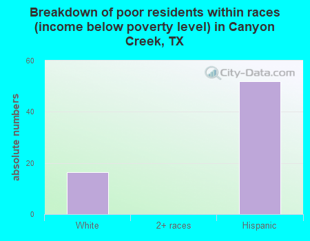 Breakdown of poor residents within races (income below poverty level) in Canyon Creek, TX