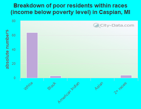 Breakdown of poor residents within races (income below poverty level) in Caspian, MI