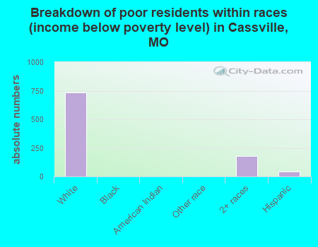 Breakdown of poor residents within races (income below poverty level) in Cassville, MO
