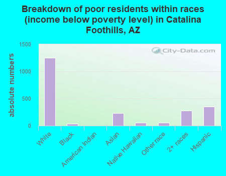 Breakdown of poor residents within races (income below poverty level) in Catalina Foothills, AZ