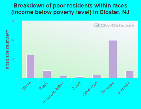 Breakdown of poor residents within races (income below poverty level) in Closter, NJ