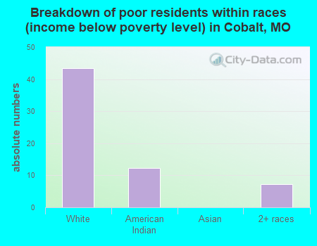Breakdown of poor residents within races (income below poverty level) in Cobalt, MO