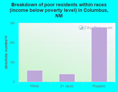 Breakdown of poor residents within races (income below poverty level) in Columbus, NM