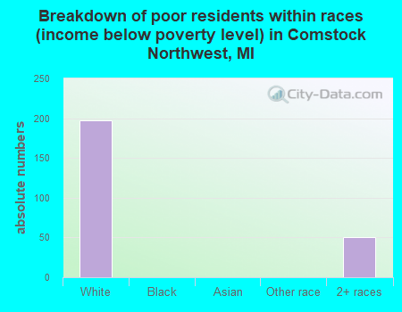 Breakdown of poor residents within races (income below poverty level) in Comstock Northwest, MI