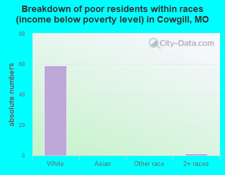 Breakdown of poor residents within races (income below poverty level) in Cowgill, MO