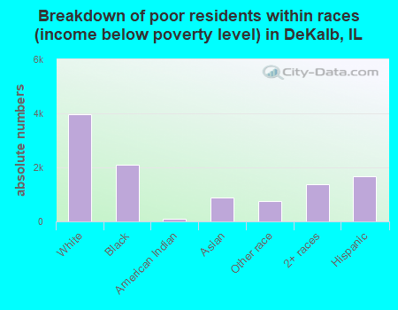 Breakdown of poor residents within races (income below poverty level) in DeKalb, IL
