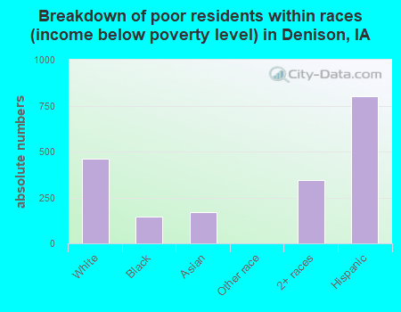 Breakdown of poor residents within races (income below poverty level) in Denison, IA