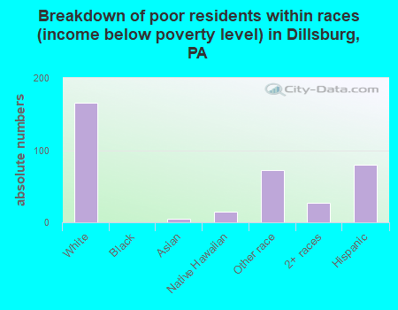 Breakdown of poor residents within races (income below poverty level) in Dillsburg, PA