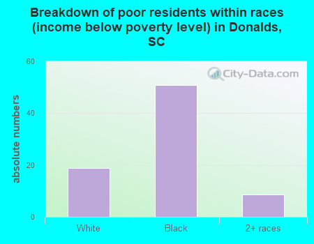 Breakdown of poor residents within races (income below poverty level) in Donalds, SC