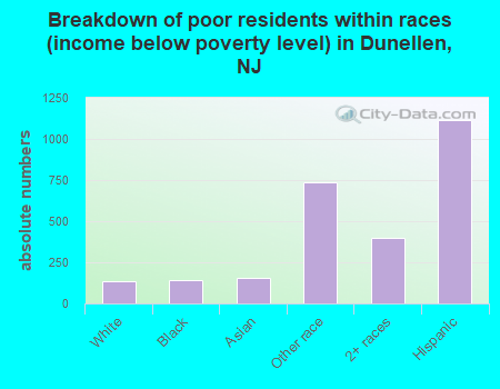 Breakdown of poor residents within races (income below poverty level) in Dunellen, NJ