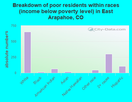 Breakdown of poor residents within races (income below poverty level) in East Arapahoe, CO