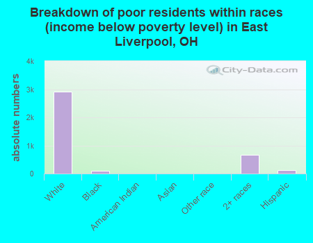 Breakdown of poor residents within races (income below poverty level) in East Liverpool, OH
