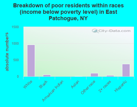 Breakdown of poor residents within races (income below poverty level) in East Patchogue, NY
