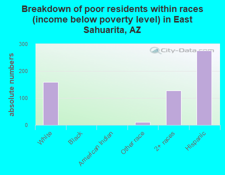 Breakdown of poor residents within races (income below poverty level) in East Sahuarita, AZ