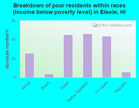 Breakdown of poor residents within races (income below poverty level) in Eleele, HI