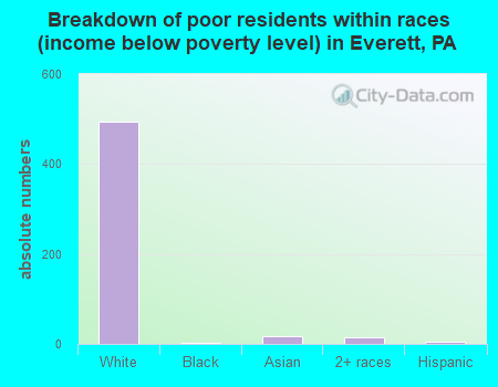 Breakdown of poor residents within races (income below poverty level) in Everett, PA