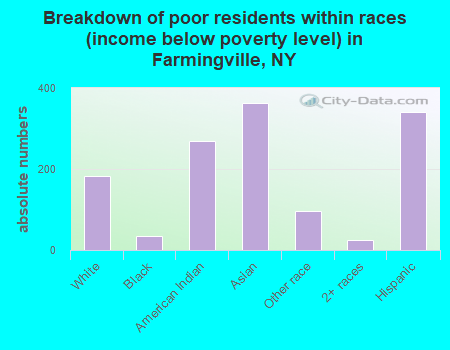Breakdown of poor residents within races (income below poverty level) in Farmingville, NY