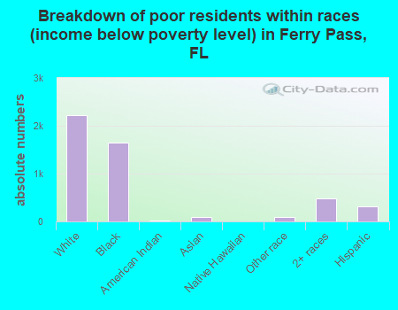 Breakdown of poor residents within races (income below poverty level) in Ferry Pass, FL